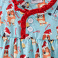 Blue christmas character print ruffle gown