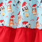 Blue christmas character print ruffle gown