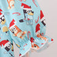 Blue christmas character print ruffle gown