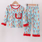 Blue christmas character print pajamas ruffle pants set