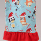 Blue christmas character print pajamas ruffle pants set