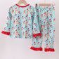 Blue christmas character print pajamas ruffle pants set
