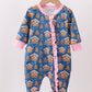 Navy gingerbread print ruffle romper