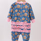 Navy gingerbread print ruffle romper