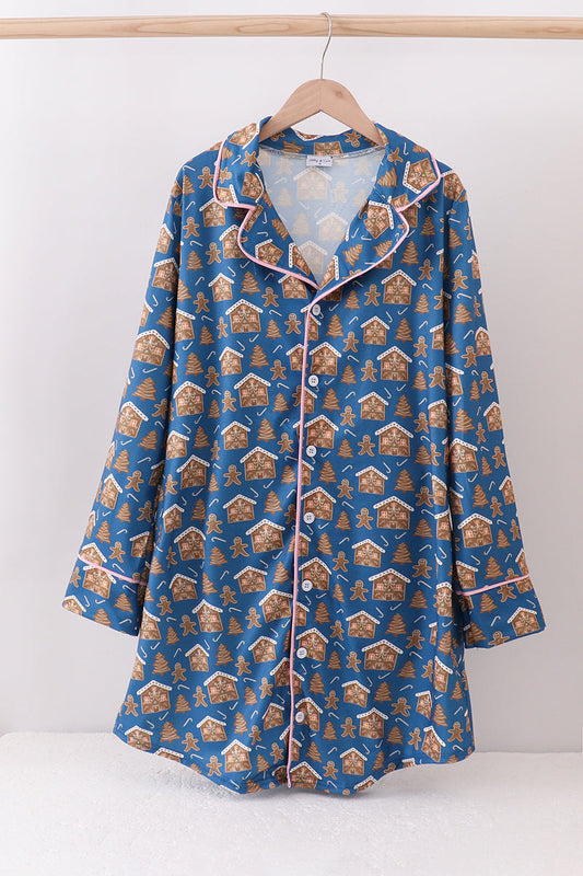 Navy gingerbread print mom gown