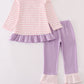 Purple ballet shoes embroidery stripe pants set