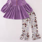 Purple butterfly print velvet ruffle pants set