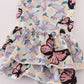 Purple butterfly print velvet ruffle pants set