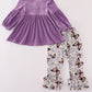 Purple butterfly print velvet ruffle pants set
