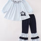 Navy nativity embroidery gingham girl set