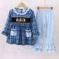 Navy nativity embroidery plaid ruffle pants set