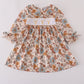 Khaki deer embroidery floral dress