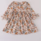 Khaki deer embroidery floral dress