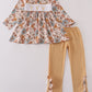 Khaki deer embroidery floral pants set