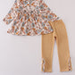 Khaki deer embroidery floral pants set