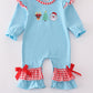 Blue deer tree santa embroidery ruffle romper