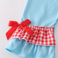 Blue deer tree santa embroidery ruffle romper