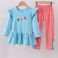 Blue deer tree santa embroidery ruffle pants set
