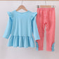 Blue deer tree santa embroidery ruffle pants set