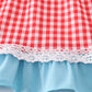 Blue deer tree santa embroidery ruffle dress