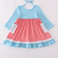 Blue deer tree santa embroidery ruffle dress