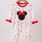 Red polka dot character applique romper