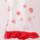 Red polka dot character applique romper