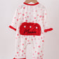 Red polka dot character applique romper