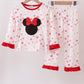 Red polka dot character applique pants set