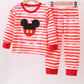 Red stripe character applique pants set