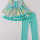 Green meadow splash ruffle pants set