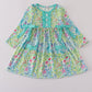 Green meadow splash ruffle dress