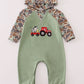 Green camouflage cow tractor applique romper