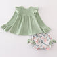 Sage floral print velvet ruffle baby set