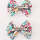 Teal floral print piggie hair bow