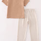 Khaki thanksgiving turkey embroidery boy set