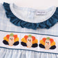 Blue thanksgiving turkey french knot girl set