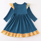 Navy thanksgiving turkey applique ruffle dress