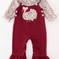 Maroon thanksgiving turkey applique floral girl romper set