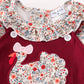 Maroon thanksgiving turkey applique floral girl romper set