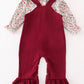 Maroon thanksgiving turkey applique floral girl romper set