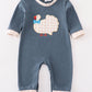 Blue thanksgiving turkey applique boy romper