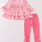 Pink stripe barbie print girl ruffle set