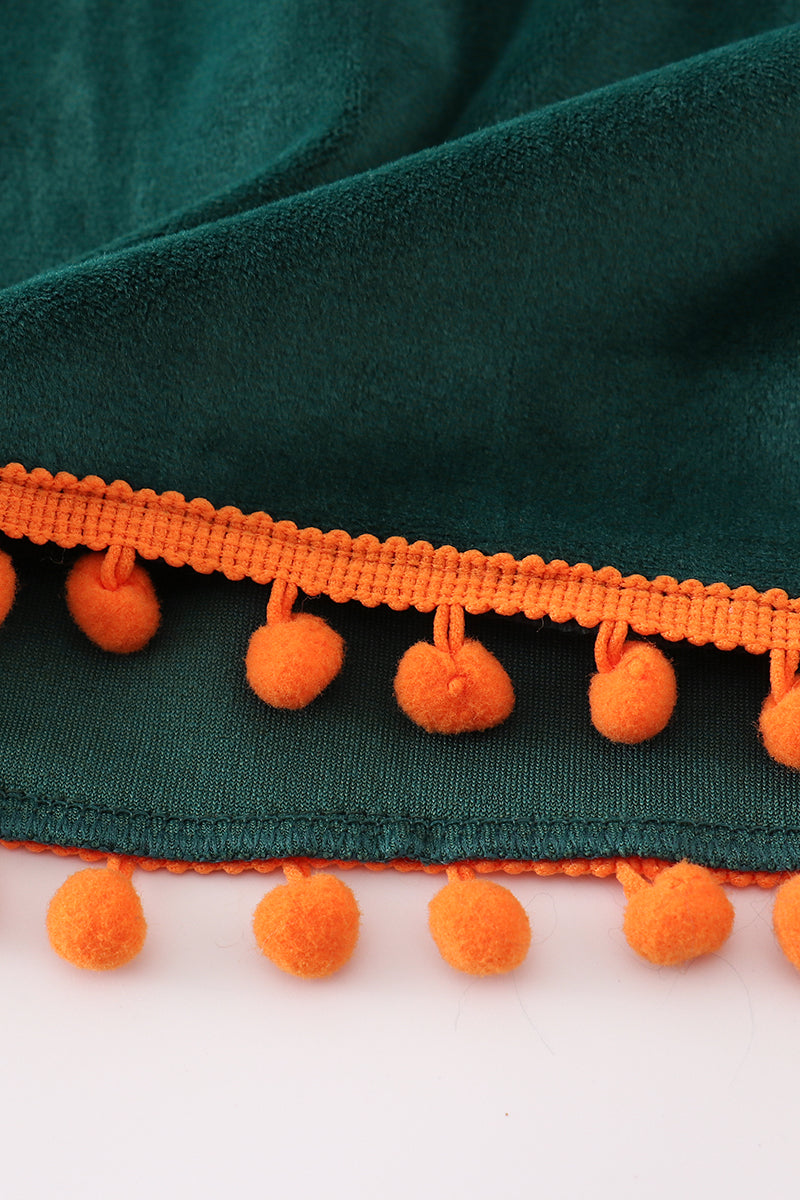 Forest velvet pumpkin embroidery girl dress