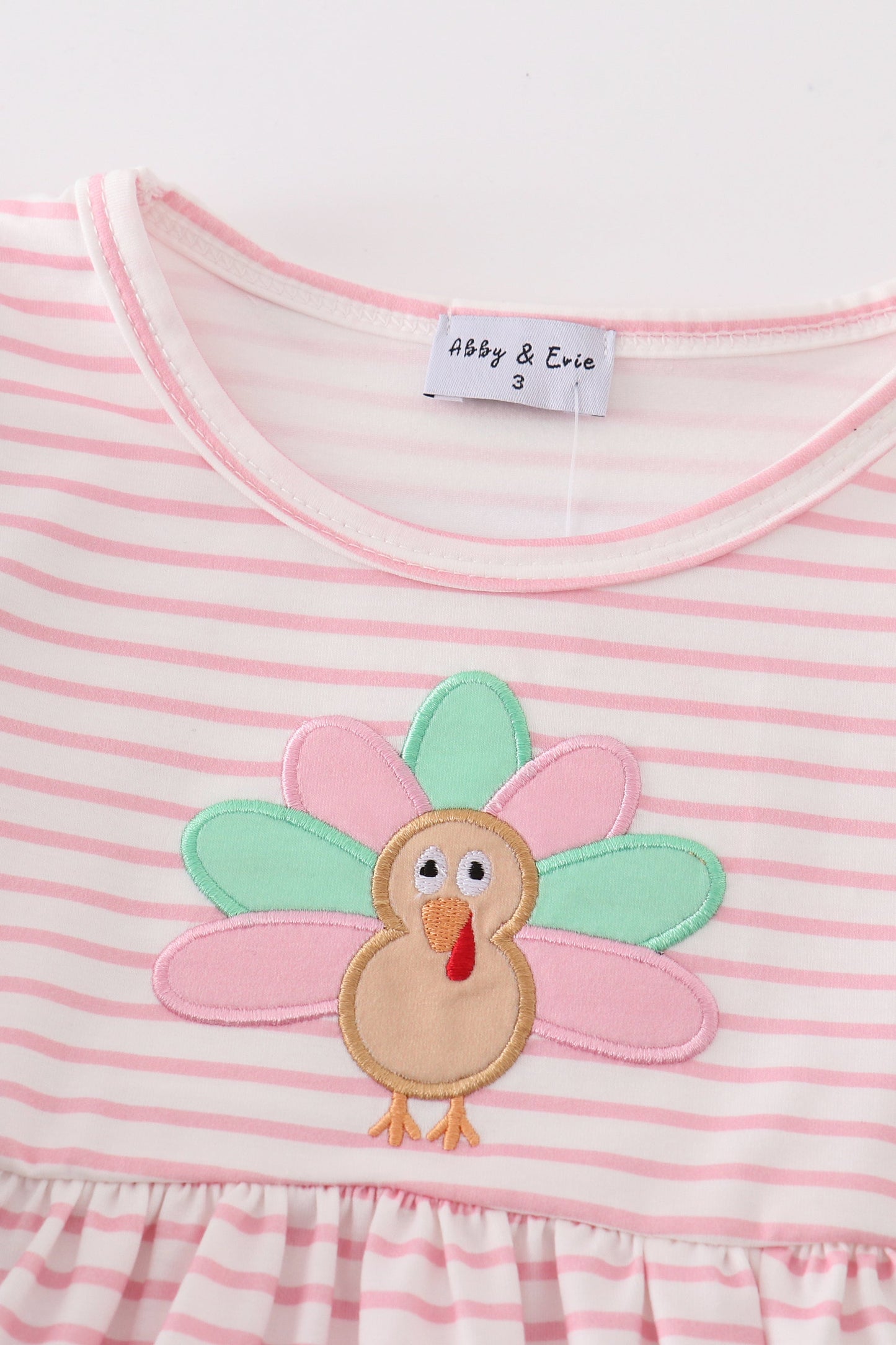 Pink stripe turkey applique dress