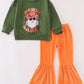 Green howdy santa print velvet bell girl pants set