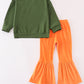 Green howdy santa print velvet bell girl pants set