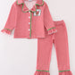 Red stripe christmas reindeer embroidery girl pajamas set