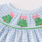 Blue christmas tree french knot smocked dress