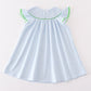 Blue christmas tree french knot smocked dress